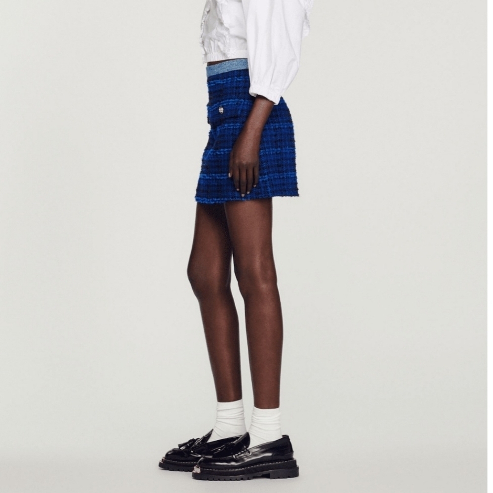 Sandro Cobalt Blue Tweed Mini Skirt Size 6 - Picture 6 of 9